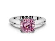Solitaire Engagement Ring Setting for Fancy Pink Cushion Cut Center with Reverse Tapered Band and Prong Head in Platinum
