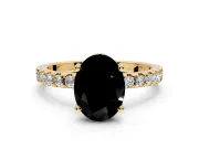 Solitaire Engagement Ring Setting for Fancy Black Oval Center with Band of Accents and Prong Head in Yellow Gold