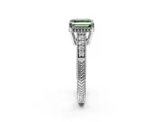 Engraved Engagement Ring Setting for Fancy Green Asscher Cut Center with Milgrain Pave Band and Prong Head in Platinum