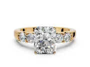 5 Stone Engagement Ring Setting for Radiant Cut Center with Plain Band and Prong Head in Yellow Gold