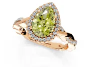 Halo Engagement Ring Setting for Fancy Yellow Pear-Shaped Center with Pave and Plain Twist Band and Prong Head in Rose Gold