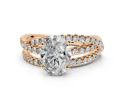 Solitaire Engagement Ring Setting for Oval Center with Woven 3-Strand Pave Band and Prong Head in Rose Gold