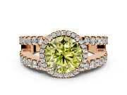 Halo Engagement Ring Setting for Fancy Yellow Round Cut Center with Wide-Open Pave Split Shank and Prong Head in Rose Gold