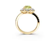 Floral Halo Engagement Ring Setting for Fancy Yellow Cushion Cut Center with Pave Accents and Prong Head in Yellow Gold