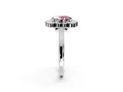 Cluster Halo Engagement Ring Setting for Fancy Pink Oval Center with Milgrain Bezel Accents and Prong Head in White Gold