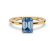 Low-Set Solitaire Engagement Ring Setting for Fancy Blue Emerald Cut Center with Thin Plain Band and Prong Head in Yellow Gold