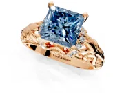 Solitaire Engagement Ring Setting for Fancy Blue Princess Cut Center with Filigree Accent Basket and Prong Head in Rose Gold