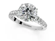 Solitaire Engagement Ring Setting for Round Cut Center with Partway Pave Band and Prong Head in White Gold