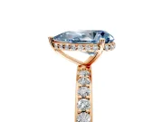 Hidden Halo Engagement Ring Setting for Fancy Blue Pear-Shaped Center with Pave Band and Prong Head in Rose Gold