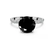 Solitaire Engagement Ring Setting for Fancy Black Round Cut Center with Fine Pave Accents and Prong Head in Platinum