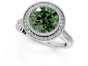 Halo Engagement Ring Setting for Fancy Green Round Cut Center with Milgrain Frame, Pave Band and Prong Head in Platinum