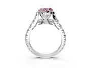 Solitaire Engagement Ring Setting for Fancy Pink Heart-Shaped Center with Pave Cathedral Shoulders and Prong Head in Platinum