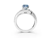 Halo Engagement Ring Setting for Fancy Blue Cushion Cut Center with Marquise and Pave Bypass Band and Prong Head in Platinum