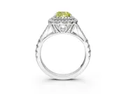 Double Halo Engagement Ring Setting for Fancy Yellow Cushion Cut Center with Narrow Pave Split Shank and Prong Head in Platinum