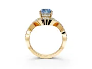 Halo Engagement Ring Setting for Fancy Blue Cushion Cut Center with Pave Infinity Twist Band and Prong Head in Yellow Gold