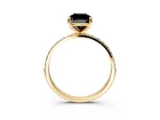 Solitaire Engagement Ring Setting for Fancy Black Cushion Cut Center with Pave Accents and Prong Head in Yellow Gold