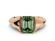 Tension Engagement Ring Setting for Fancy Green Emerald Cut Center with Wide Tapered Band and Tension Head in Rose Gold