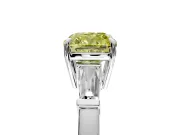 3 Stone Engagement Ring Setting for Fancy Yellow Cushion Cut Center with Baguette Accents and Prong Head in Platinum