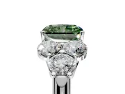 Cluster Engagement Ring Setting for Fancy Green Radiant Cut Center with Round Cut Accent Frame and Prong Head in Platinum