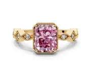 Milgrain Bezel Engagement Ring Setting for Fancy Pink Radiant Cut Center with Marquise Stations and Bezel Head in Yellow Gold