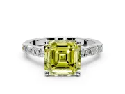 Baguette Engagement Ring Setting for Fancy Yellow Asscher Cut Center with Alternating Bar-Set Band and Prong Head in Sterling Silver