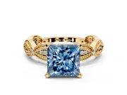 Solitaire Engagement Ring Setting for Fancy Blue Princess Cut Center with Marquise Panel Band and Prong Head in Yellow Gold