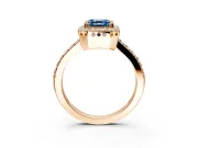 Halo Engagement Ring Setting for Fancy Blue Asscher Cut Center with Inner Milgrain Border and Prong Head in Rose Gold