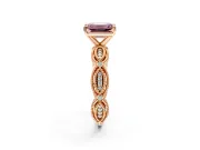 Solitaire Engagement Ring Setting for Fancy Pink Emerald Cut Center with Marquise Panel Band and Prong Head in Rose Gold