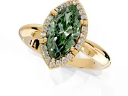 Halo Engagement Ring Setting for Fancy Green Marquise Center with Tapered Plain Band and Prong Head in Yellow Gold
