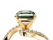 Solitaire Engagement Ring Setting for Fancy Green Asscher Cut Center with Pave Bypass Swirl Band and Prong Head in Yellow Gold