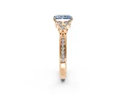 Cluster Engagement Ring Setting for Fancy Blue Radiant Cut Center with Bezel Accent Clusters and Prong Head in Rose Gold