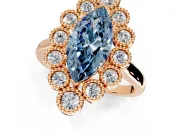 Cluster Halo Engagement Ring Setting for Fancy Blue Marquise Center with Milgrain Bezel Accents and Prong Head in Rose Gold