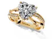 Solitaire Engagement Ring Setting for Heart-Shaped Center with Pave and Plain Crossover Band and Prong Head in Yellow Gold