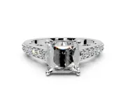 Solitaire Engagement Ring Setting for Princess Cut Center with Pave Cathedral Band and Prong Head in White Gold