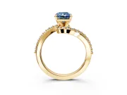 Solitaire Engagement Ring Setting for Fancy Blue Radiant Cut Center with Pave Bypass Swirl Band and Prong Head in Yellow Gold