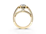 Halo Engagement Ring Setting for Oval Center with Framed Halo, Pave Band and Prong Head in Yellow Gold