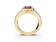 Halo Engagement Ring Setting for Fancy Pink Asscher Cut Center with Wide-Open Pave Split Shank and Prong Head in Yellow Gold