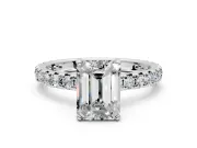 Solitaire Engagement Ring Setting for Emerald Cut Center with Shared-Prong Accents and Prong Head in Platinum