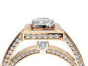 Halo Engagement Ring Setting for Emerald Cut Center with Framed Halo, Pave Band and Prong Head in Rose Gold