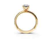 Solitaire Engagement Ring Setting for Emerald Cut Center with Milgrain X Pattern Band and Prong Head in Yellow Gold