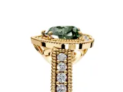 Milgrain Halo Engagement Ring Setting for Fancy Green Heart-Shaped Center with Pave Band and Prong Head in Yellow Gold