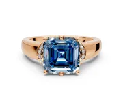 Solitaire Engagement Ring Setting for Fancy Blue Asscher Cut Center with Wide Band, Pave Collar and Prong Head in Rose Gold