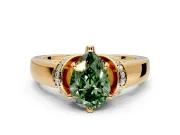 Solitaire Engagement Ring Setting for Fancy Green Pear-Shaped Center with Wide Band, Pave Collar and Prong Head in Yellow Gold