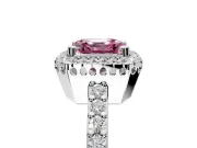 Halo Engagement Ring Setting for Fancy Pink Asscher Cut Center with Inner Milgrain Border and Prong Head in White Gold