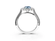 Milgrain Halo Engagement Ring Setting for Fancy Blue Oval Center with Bezel Point Accents and Prong Head in Platinum