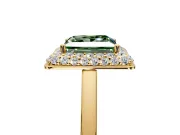 Halo Engagement Ring Setting for Fancy Green Princess Cut Center with Plain Tapered Band and Prong Head in Yellow Gold