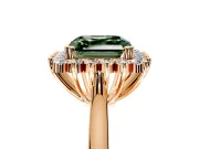 Starburst Halo Engagement Ring Setting for Fancy Green Asscher Cut Center with Thin Round-Wire Band and Prong Head in Rose Gold