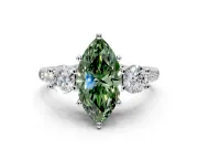 3 Stone Engagement Ring Setting for Fancy Green Marquise Center with Crossover Basket, Pave Band and Prong Head in Sterling Silver