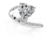 Solitaire Engagement Ring Setting for Heart-Shaped Center with Pave Bypass Swirl Band and Prong Head in Platinum