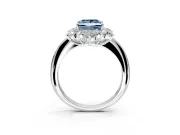 Small-Accent Cluster Halo Engagement Ring Setting for Fancy Blue Princess Cut Center with Plain Band and Prong Head in Platinum